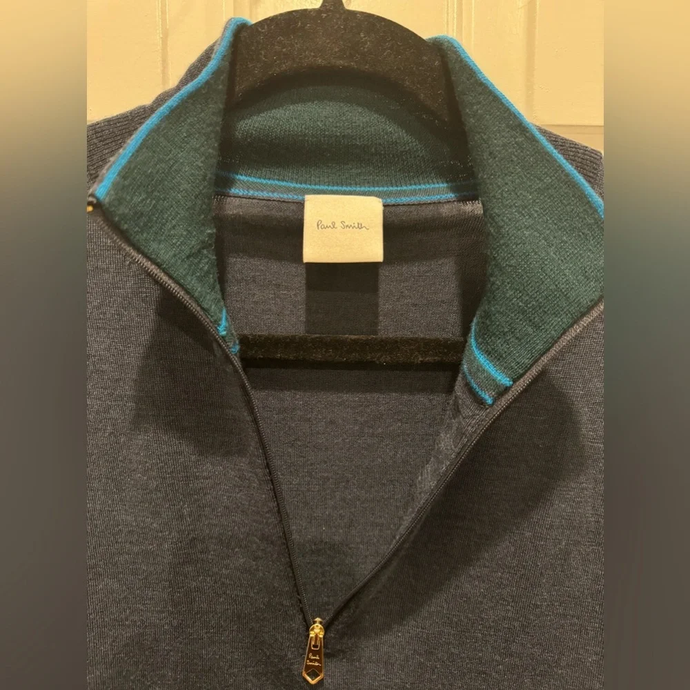 Paul Smith merino wool sweater 3/4 half zip navy blue size xl
